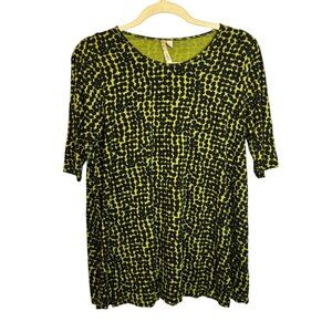 Comfy USA Blouse Women's Medium Artsy Lagenlook Tunic Relaxed Green Black